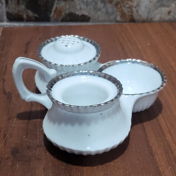 Vintage Victoria Czechoslovakia Porcelain Cruet Set Salt Pepper And Mustard - Picture 12 of 12